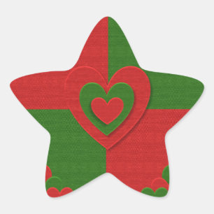 Heart in Christmas Colours Red Green Felting Look Star Sticker