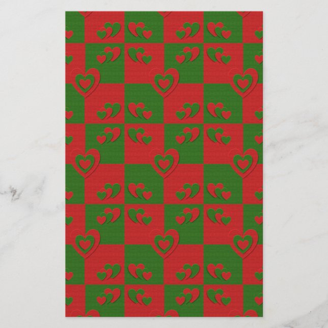Heart in Christmas Colours Red Green Felting Look Stationery (Front)