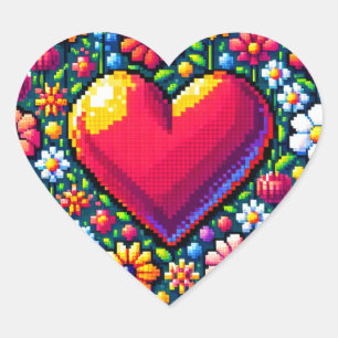 Heart in Flowers Pixel Art  Sticker