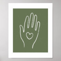 Heart in Hand Dusty Green Art Print