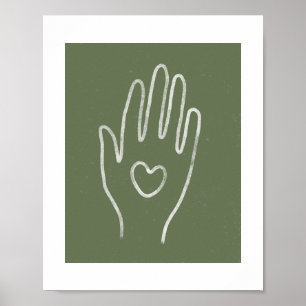 Heart in Hand Dusty Green Art Print
