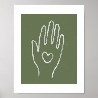 Heart in Hand Dusty Green Art Print