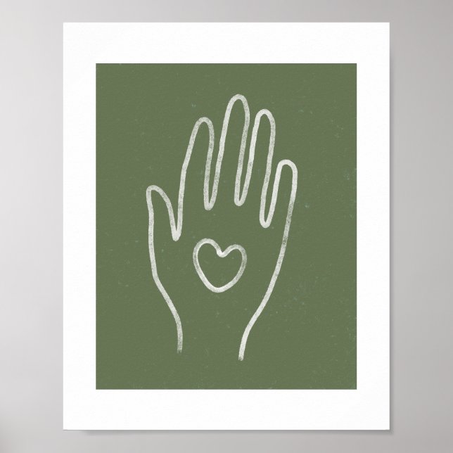 Heart in Hand Dusty Green Art Print (Front)