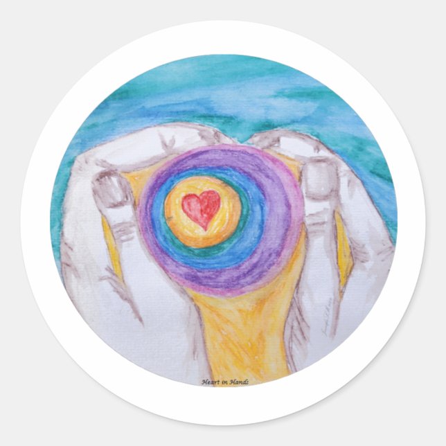 Heart In Hands Circle, No Saying, Title, Dig Sig Classic Round Sticker (Front)
