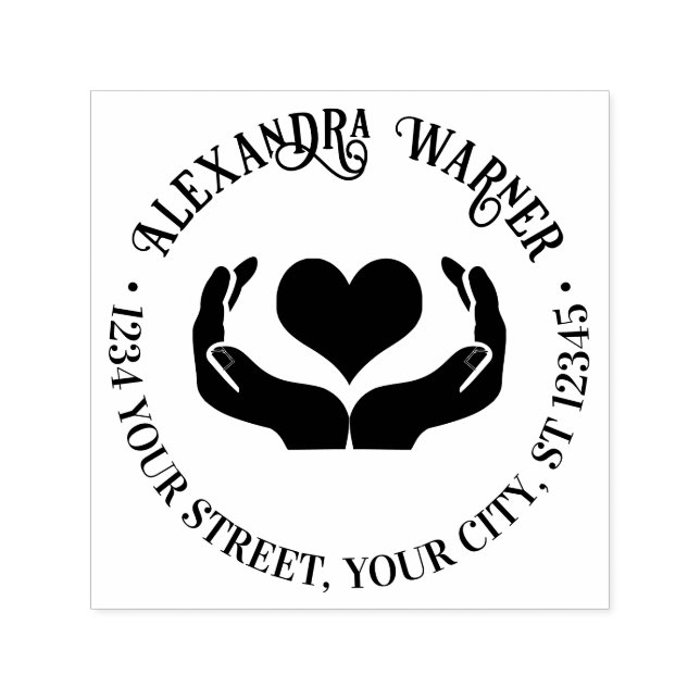 Heart in Hands Name Return Address  Self-inking Stamp (Design)
