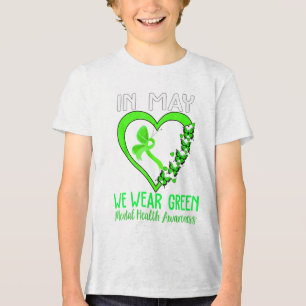 Heart In May We Wear Green Ribbon Mental Health Aw Tri-Blend Shirt