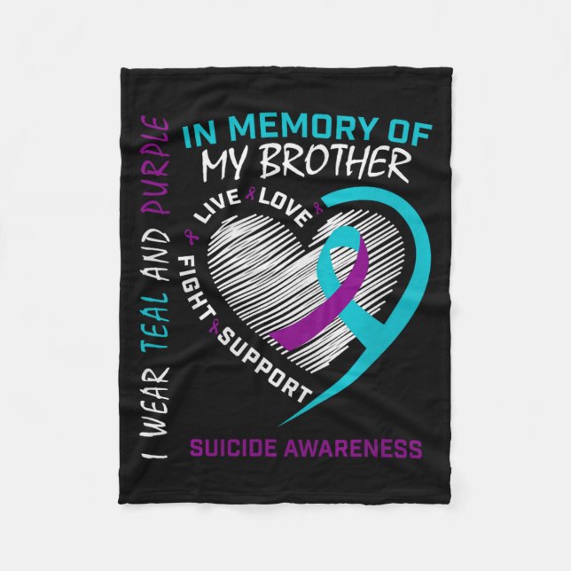Heart In Memory Of My Brother Suicide Awareness Pr Fleece Blanket (Front)