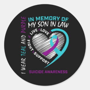 Heart In Memory Of Son In Law Suicide Awareness Pr Classic Round Sticker