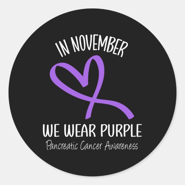 Heart In November We Wear Purple Pancreatic Cancer Classic Round Sticker (Front)