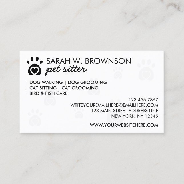 Heart in Pet Paw Business Card (Front)