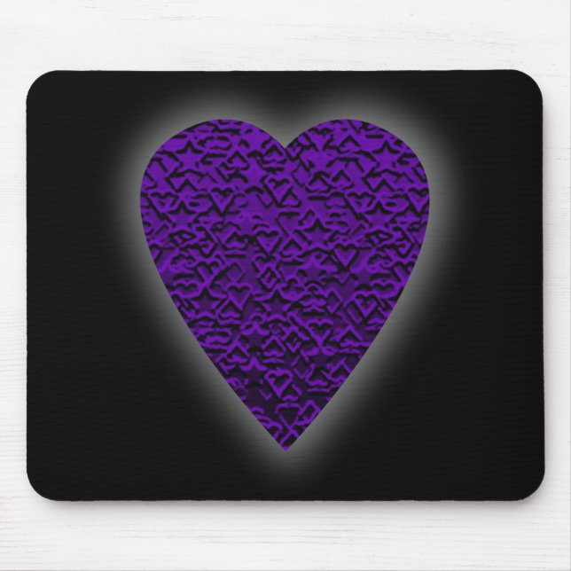 Heart in Purple Colours. Patterned Heart Design. Mouse Mat (Front)