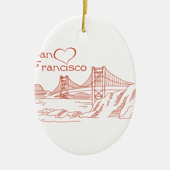 Heart In San Francisco Ceramic Tree Decoration (Front)