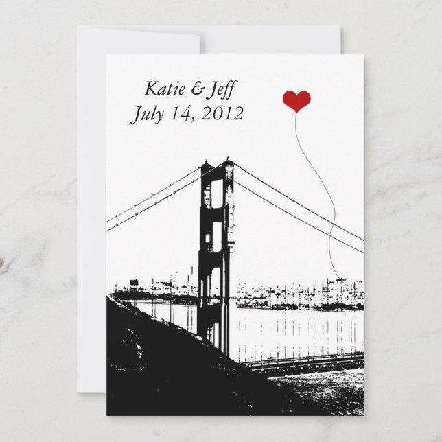 Heart in San Francisco Golden Gate Bridge Invitation (Front)