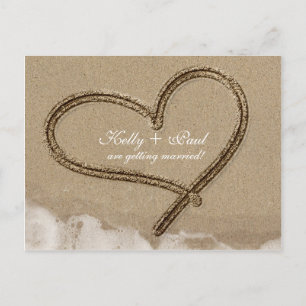 Heart in Sand Beach Tropical Wedding Date Postcard