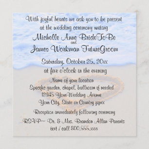Heart in Sand Beach Wedding with RSVP Invitation