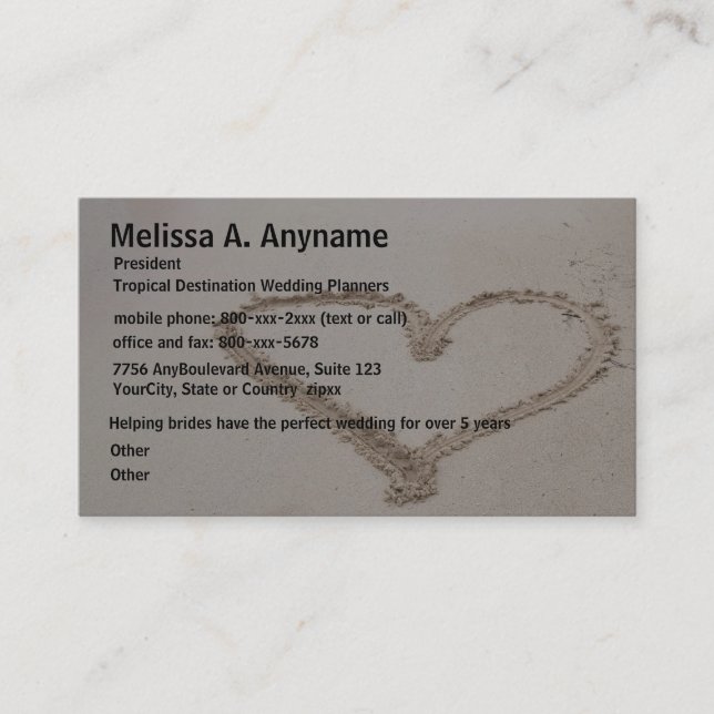 Heart in Sand Bridal Consultant Business Card (Front)