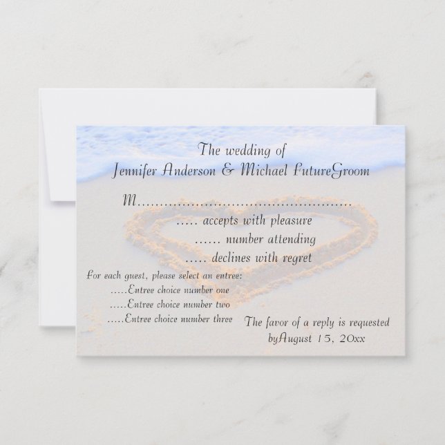 Heart in Sand  RSVP beach wedding Card (Front)