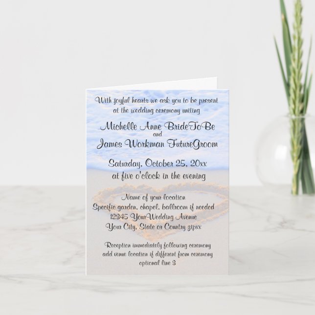 Heart in Sand Wedding Couple Invitation (Front)
