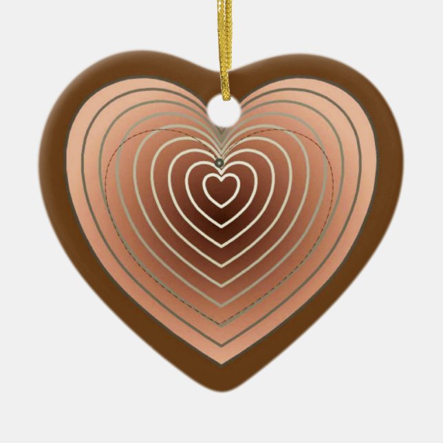 Heart in shades of brown, chocolate background ceramic tree decoration (Front)