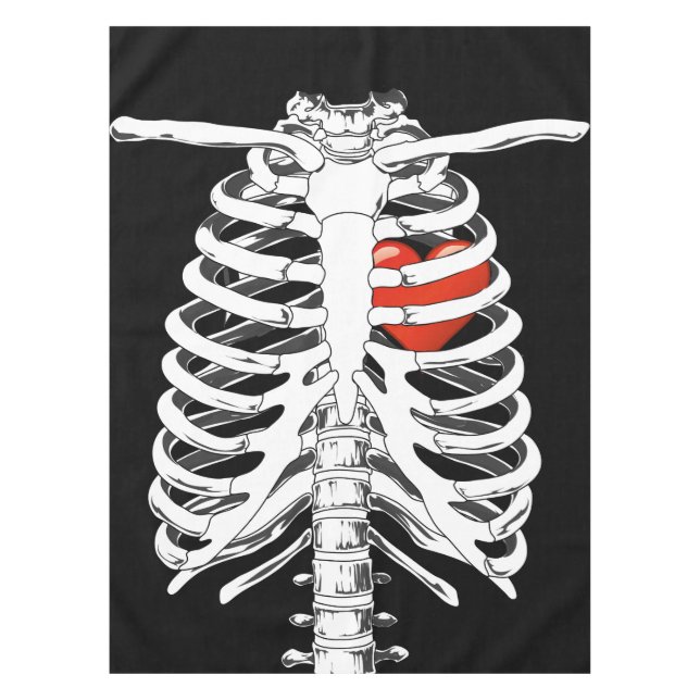 Heart In Skeleton Cage Halloween Tablecloth (Front)