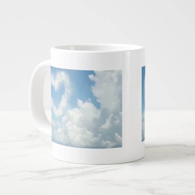 Heart in the Clouds, Blue Sky Romantic Design Large Coffee Mug (Front Left)