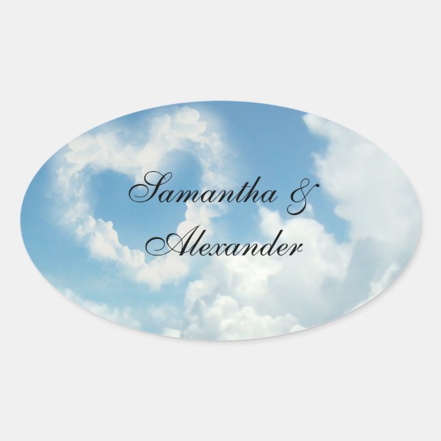Heart in the Clouds, Blue Sky Romantic Love Oval Sticker (Front)