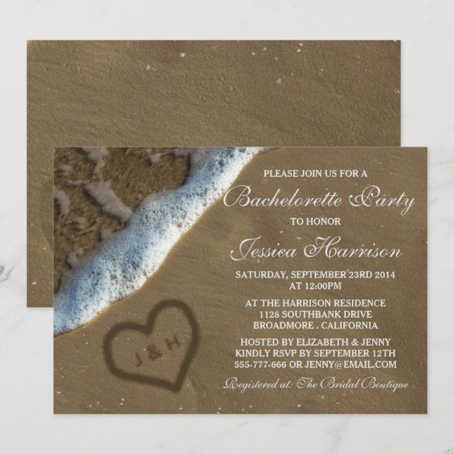 Heart In The Sand Beach Bachelorette Party Invitation (Front/Back)