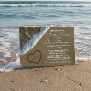 Heart In The Sand Beach Bridal Shower Invitations