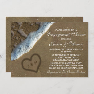 Heart In The Sand Beach Engagement Shower Invitation