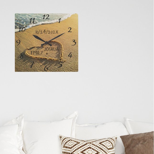 Heart in the Sand Beach Shore Tropical Ocean View Square Wall Clock (Creator Uploaded)