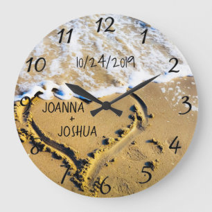 Heart in the Sand Beach Tropical Ocean View Custom Large Clock