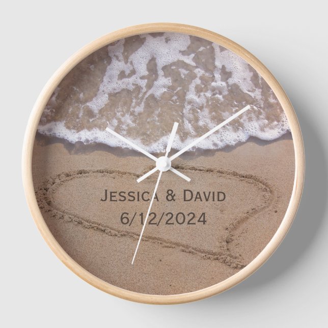 Heart in the Sand Personalised Beach Clock (Front)