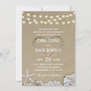 Heart in the Sand Rustic Beach Wedding Invitation
