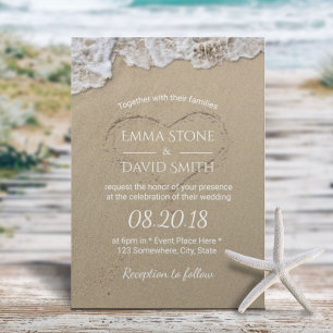 Heart in the Sand Summer Beach Wedding Invitation