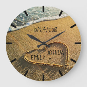 Heart in the Sand Tropical Beach Large Clock