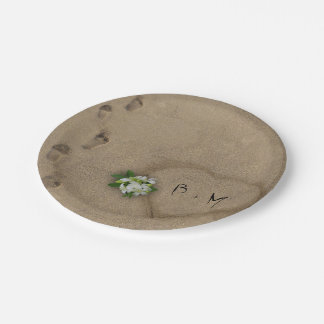 Heart in the Sand with Initials Paper Plate