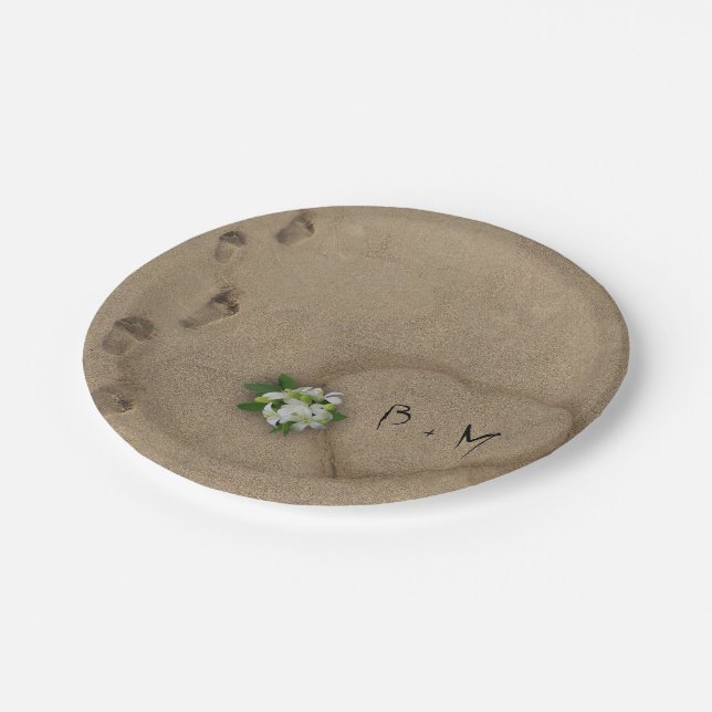 Heart in the Sand with Initials Paper Plate (Angled)