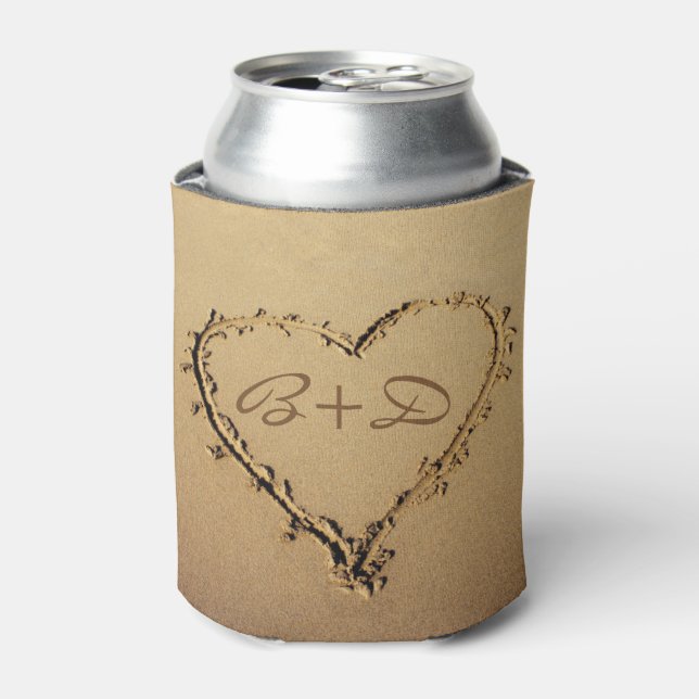 Heart in the Sand with Love Monograms Can Cooler (Can Front)