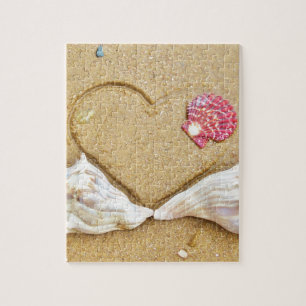 heart in the sand with shells jigsaw puzzle