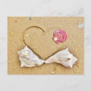 heart in the sand with shells postcard