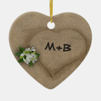 Heart in the Sand with your Initials Ceramic Tree Decoration