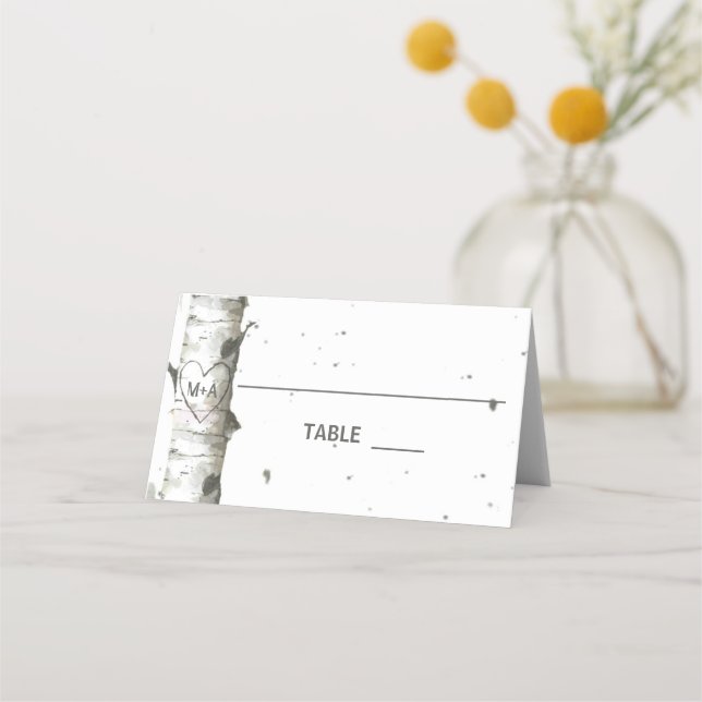 Heart In Tree with Initials Wedding Place Cards (Front)