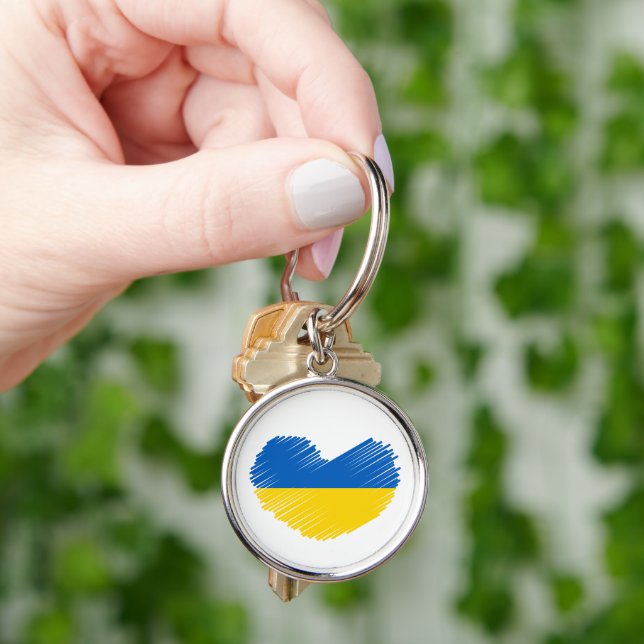 Heart in Ukrainian flag colours. Ukraine Key Ring (Hand)