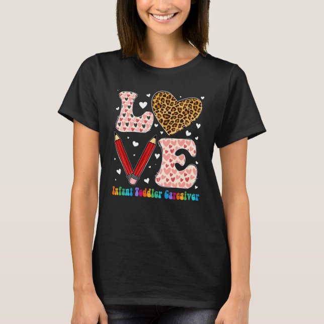 Heart Infant Toddler Caregiver Leopard Plaid Valen T-Shirt (Front)