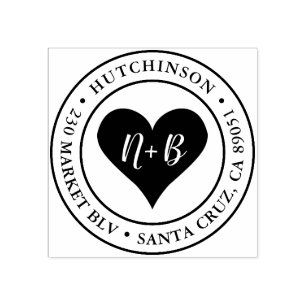 Heart Initials   Round Wedding Return Address Rubber Stamp