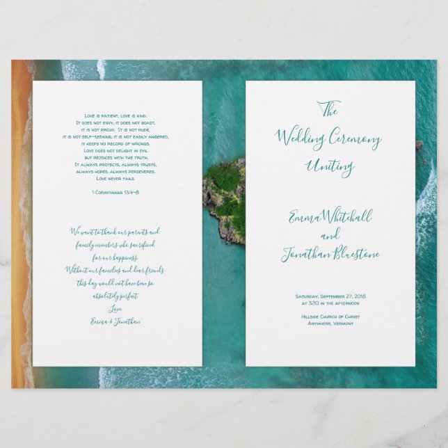Heart Island Water Wedding Ceremony Program (Front)