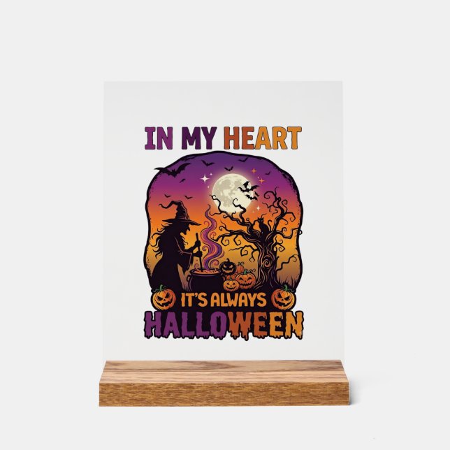 Heart Its Always Halloween Witch Cauldron Tree Moo Acrylic Sign (Front)