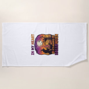 Heart Its Always Halloween Witch Cauldron Tree Moo Beach Towel