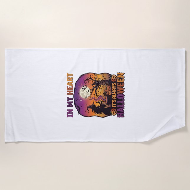 Heart Its Always Halloween Witch Cauldron Tree Moo Beach Towel (Front)