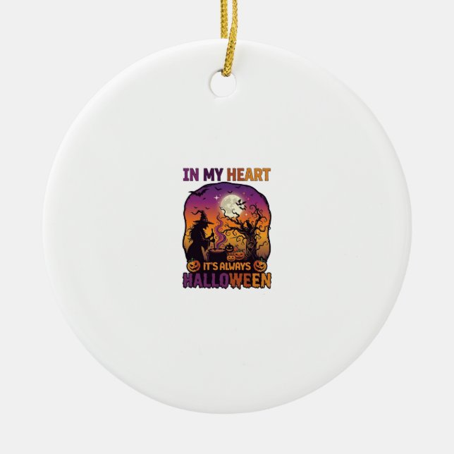 Heart Its Always Halloween Witch Cauldron Tree Moo Ceramic Tree Decoration (Front)